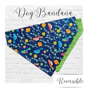 Handmade Colorful Birds Reversible Over Collar Dog Bandana XS SM M La…